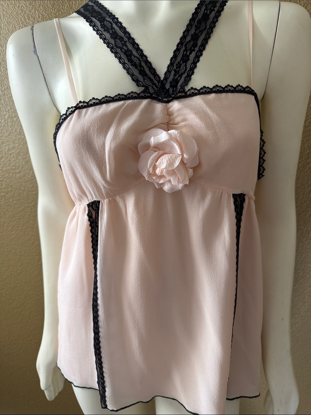 Moda International Blush Pink Camisole with Black Lace Trim